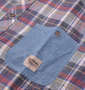 OUTDOOR PRODUCTS 異素材使いチェック半袖シャツ グリーン系: 左胸ポケット