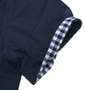 OUTDOOR PRODUCTS 異素材使い綿麻半袖シャツ ネイビー: 袖ロールアップ