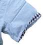 OUTDOOR PRODUCTS 異素材使い綿麻半袖シャツ ブルー: 袖裏チェック地