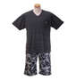 KANGOL EXTRA COMFORT 杢天竺半袖VTシャツ+ミニ裏毛カモフラパンツセット ブラック杢×チャコール系カモフラ: