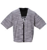 COLLINS カットバニラン五分袖カーディガン+半袖Tシャツ メランジグレー×ブラック