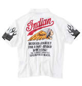 INDIAN MOTOCYCLE プリント&刺繍鹿の子半袖ポロシャツ オフホワイト