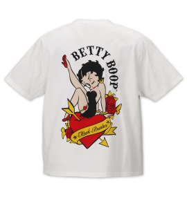 BETTY BOOP プリント&刺繍ハート&ローズ半袖Tシャツ オフホワイト