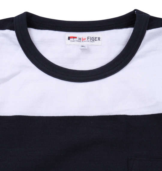 H by FIGER ポケット付ボーダー半袖Tシャツ ネイビー×ホワイト