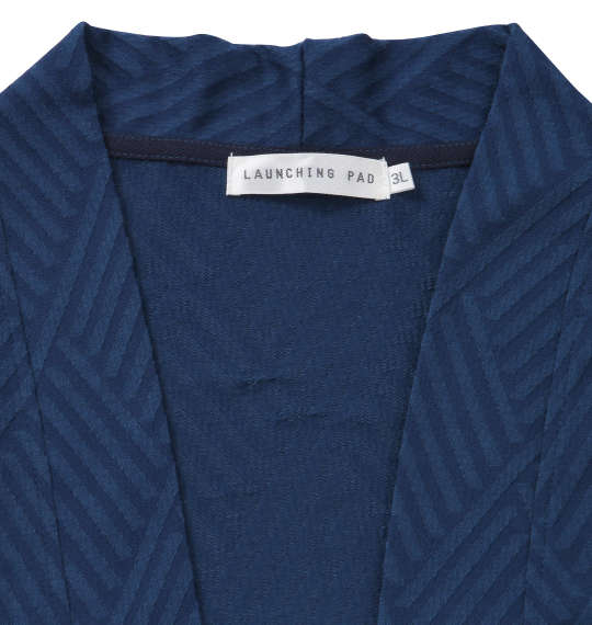 launching pad ダイヤ柄ジャガード釦レスカーディガン+半袖Tシャツ ダークブルー×ホワイト