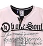 b-one-soul フェイク五分袖キーネックTシャツ ピンク×ブラック: