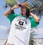 CHAMPION ラグランTシャツ(半袖) ホワイト×グリーン: