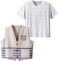 launching pad シャンブレーボーダー使いベスト+半袖Tシャツ ベージュ系:
