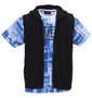 BEAUMERE ノースリーブパーカー+総柄裾ラウンド半袖Tシャツ ブラック×ブルー: