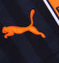 PUMA トレーニングハーフパンツ ネイビー×オレンジ: 左裾刺繍拡大