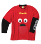 GACHAPIN×MUKKU フェイクレイヤード長袖Tシャツ レッド×ブラック: