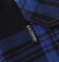 OUTDOOR PRODUCTS ワッペン付チェック長袖シャツ ブルー×ブラック: 左胸ポケットピスネーム