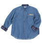 OUTDOOR PRODUCTS ワッペン付長袖ワークシャツ ブルー/デニム: 袖口ロールアップ