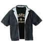 COLLINS メッシュデニム風プリント半袖フルジップパーカー+半袖Tシャツ ブラック×ブラック: