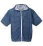 COLLINS メッシュヒッコリー風プリント半袖フルジップパーカー+半袖Tシャツ ネイビー×ホワイト: 半袖フルジップパーカー