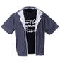 COLLINS メッシュヘリンボーン風プリント半袖フルジップパーカー+半袖Tシャツ グレー系×ブラック:
