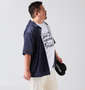 COLLINS メッシュヘリンボーン風プリント半袖フルジップパーカー+半袖Tシャツ ブラック系×ホワイト: