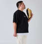 launching pad アムンゼンツイル裾フェイクレイヤード半袖Tシャツ ブラック×ホワイト: