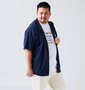launching pad 針抜きストライプ半袖フルジップパーカー+半袖Tシャツ ネイビー杢×ホワイト: