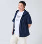 launching pad 針抜きストライプ半袖フルジップパーカー+半袖Tシャツ ネイビー杢×ホワイト:
