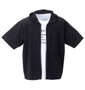 launching pad 針抜きストライプ半袖フルジップパーカー+半袖Tシャツ ブラック杢×ホワイト: