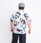 NECOBUCHI-SAN DRYハニカムメッシュ昇華総柄半袖Tシャツ ホワイト: