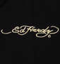 Ed Hardy プリント&刺繍鹿の子半袖ポロシャツ ブラック×ベージュ: 胸刺繍
