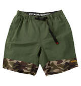 OUTDOOR PRODUCTS ナイロンバイカラークライミングハーフパンツ カーキ×カモフラ柄