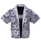 COLLINS メッシュバンダナ柄半袖フルジップパーカー+半袖Tシャツ ホワイト×ブラック