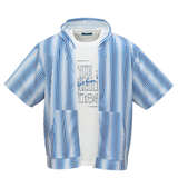 COLLINS メッシュグラデストライプ柄半袖フルジップパーカー+半袖Tシャツ ブルー×ホワイト