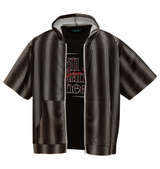 COLLINS メッシュグラデストライプ柄半袖フルジップパーカー+半袖Tシャツ ブラック×ブラック