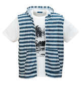 COLLINS メッシュラフボーダー柄ノースリーブフルジップパーカー+半袖Tシャツ ネイビー×ホワイト