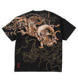 絡繰魂 風神雷神琥珀半袖Tシャツ ブラック