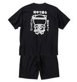 豊天 背中で語る美豚DRYハニカムメッシュ半袖Tシャツ+ハーフパンツ ブラック