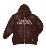 SEQUENZ パウダースプレーブリーチ加工フルジップパーカー ブラウン