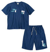 黒柴印和んこ堂 和波半袖Tシャツ+ハーフパンツ ネイビー