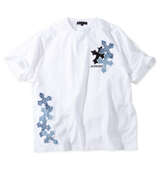 in the attic デニムクロスパッチワーク半袖Tシャツ ホワイト