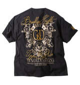 GLADIATE ベア天竺刺繍&プリント半袖VネックTシャツ ブラック