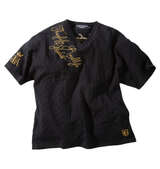 GLADIATE ブロックジャガードALL刺繍半袖VネックTシャツ ブラック