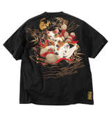 絡繰魂 猫又瓢箪半袖Tシャツ ブラック