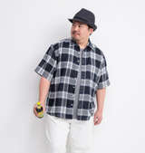 H by FIGER メッシュチェックレギュラー半袖シャツ ブラック