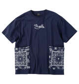 SHELTY 天竺刺繍バンダナ柄ポケット付半袖Tシャツ ネイビー