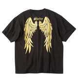 SHELTY 天竺メタリックWINGプリント半袖Tシャツ ブラック×ゴールド