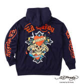 Ed Hardy 裏毛刺繍&プリントフルジップパーカー ネイビー