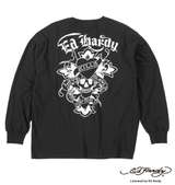 Ed Hardy 天竺プリント長袖Tシャツ ブラック×シルバー