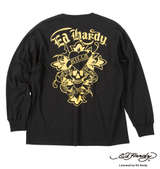 Ed Hardy 天竺プリント長袖Tシャツ ブラック×ゴールド