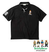 Teddy Bear 鹿の子刺繍&プリント半袖ポロシャツ ブラック