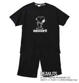 PEANUTS 天竺ラグラン半袖Tシャツ+ハーフパンツ ブラック