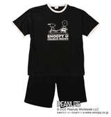 PEANUTS 天竺リンガー半袖Tシャツ+ハーフパンツ ブラック