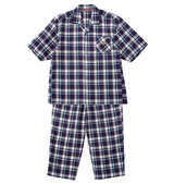 marie claire homme さらテックワッフルチェック半袖パジャマ ネイビー